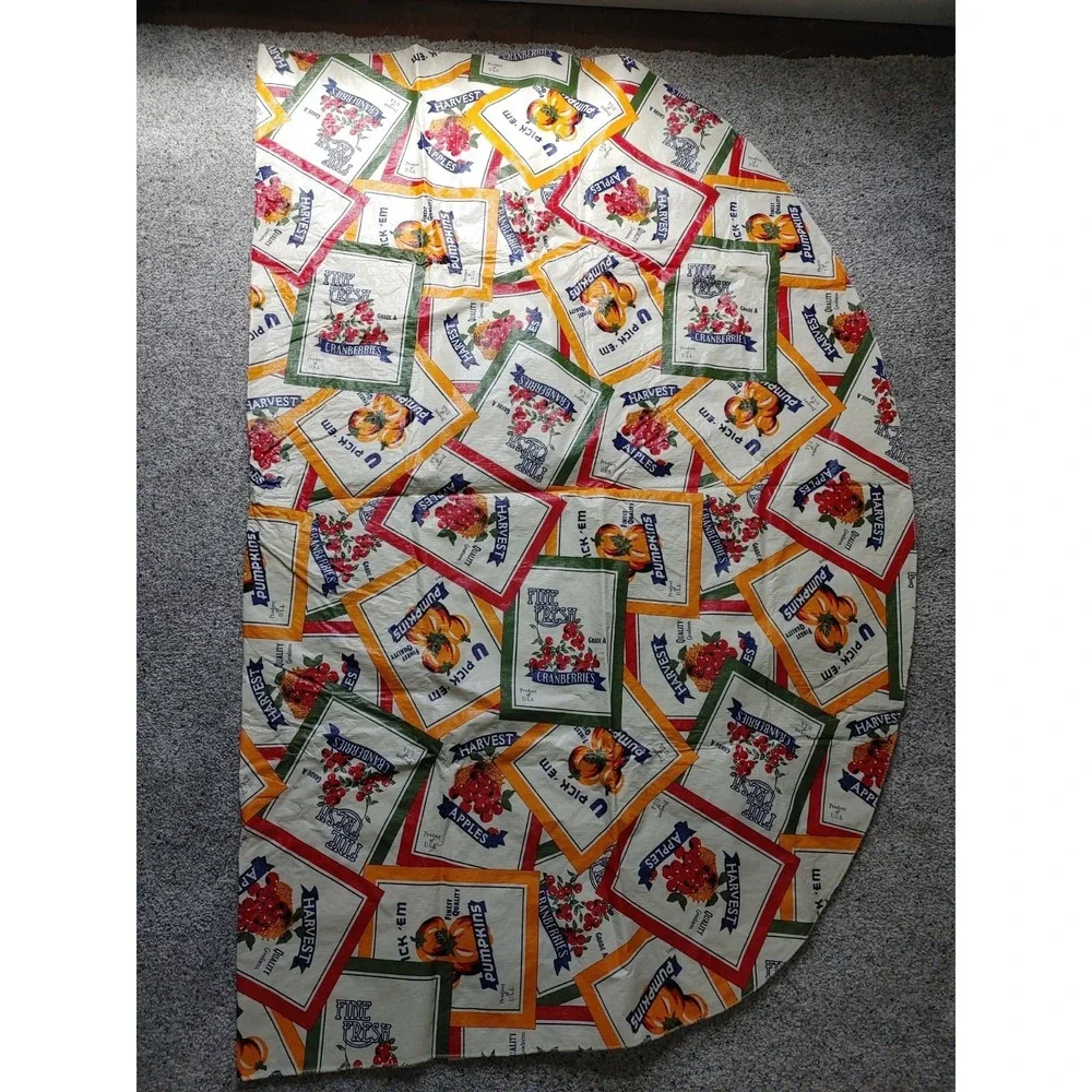 Vintage Harvest Patchwork Vinyl Oblong Tablecloth Fall Autumn Seed Pack
